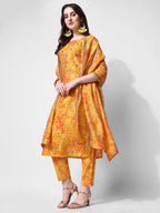 Printed & Embroidered Kurta With Pant & Dupatta Set, Multicolor - Hiral Fashion | Grocsy