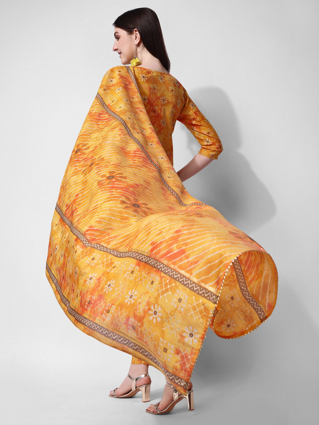 Printed & Embroidered Kurta With Pant & Dupatta Set, Multicolor - Hiral Fashion | Grocsy