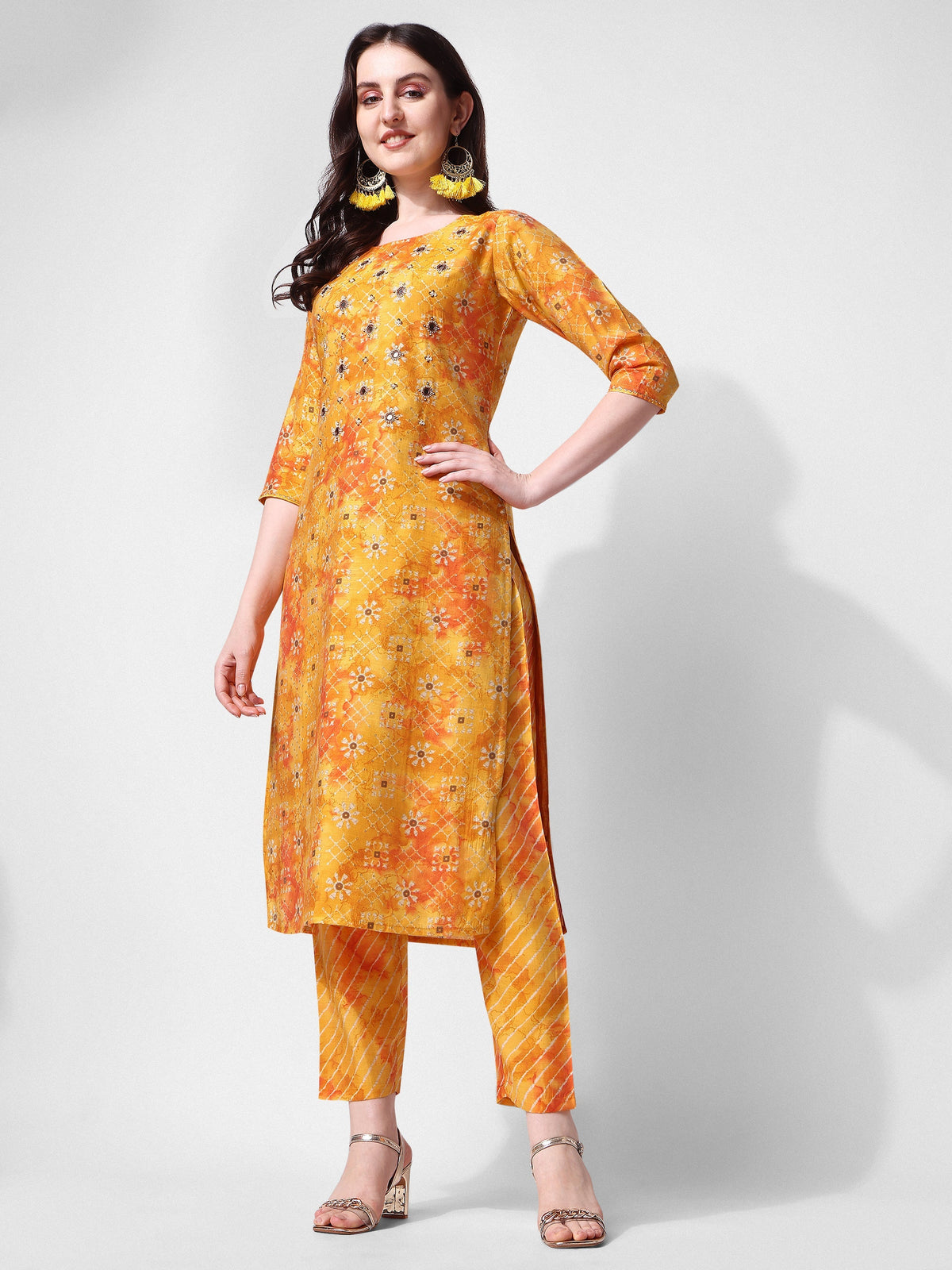 Printed & Embroidered Kurta With Pant & Dupatta Set, Multicolor - Hiral Fashion | Grocsy