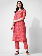 Printed & Embroidered Kurta With Pant & Dupatta Set, Multicolor - Hiral Fashion | Grocsy