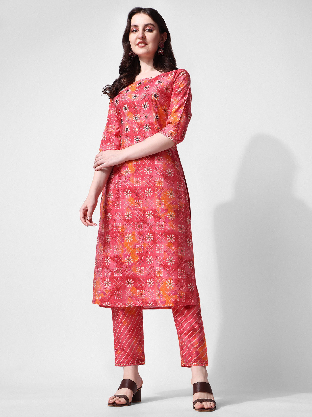 Printed & Embroidered Kurta With Pant & Dupatta Set, Multicolor - Hiral Fashion | Grocsy