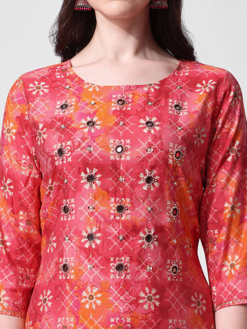 Printed & Embroidered Kurta With Pant & Dupatta Set, Multicolor - Hiral Fashion | Grocsy