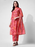 Printed & Embroidered Kurta With Pant & Dupatta Set, Multicolor - Hiral Fashion | Grocsy