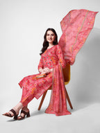 Printed & Embroidered Kurta With Pant & Dupatta Set, Multicolor - Hiral Fashion | Grocsy