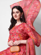 Printed & Embroidered Kurta With Pant & Dupatta Set, Multicolor - Hiral Fashion | Grocsy