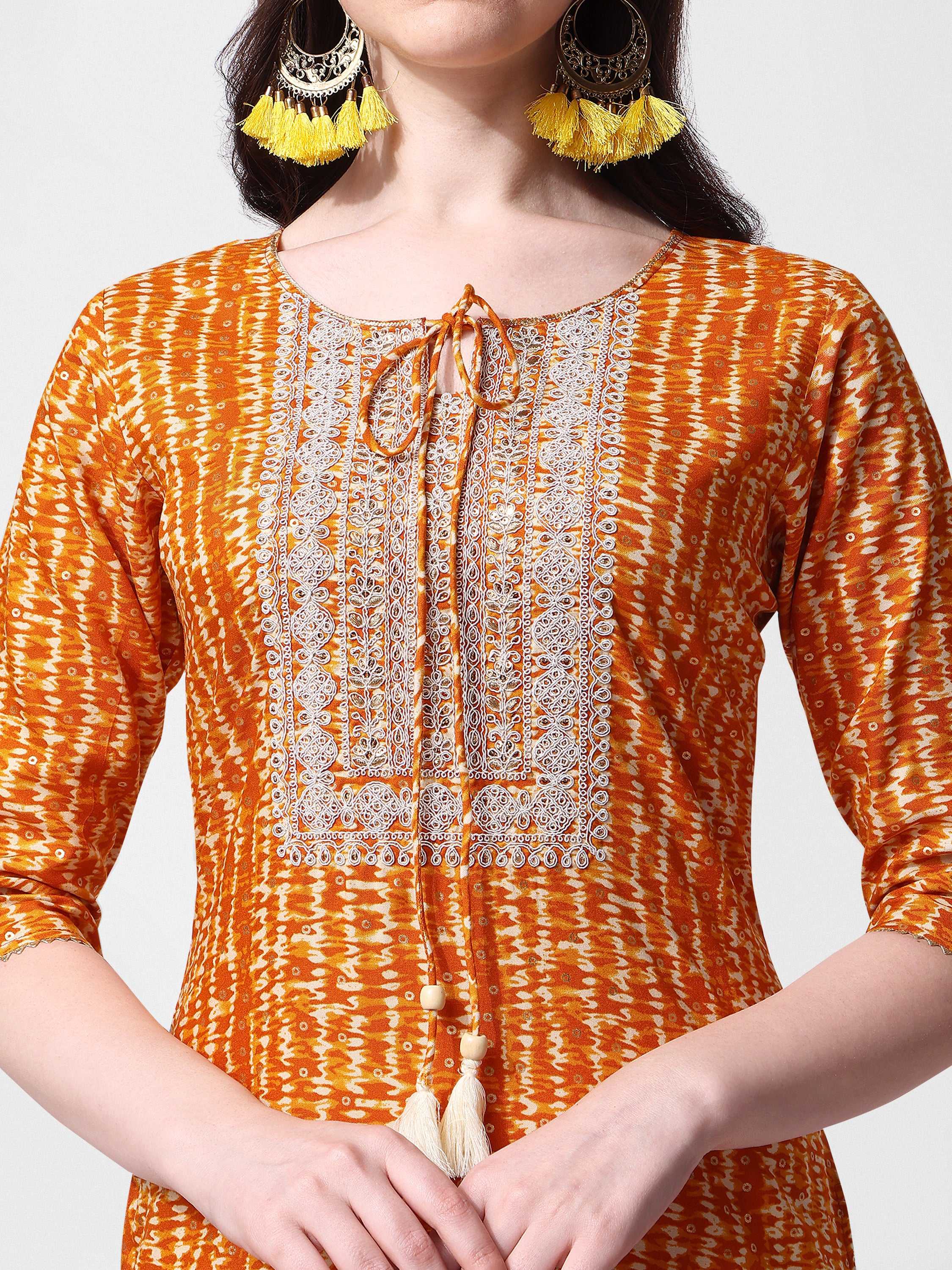 Shibori Printed And Embroidered Kurta, Multicolor - Hiral Fashion | Grocsy
