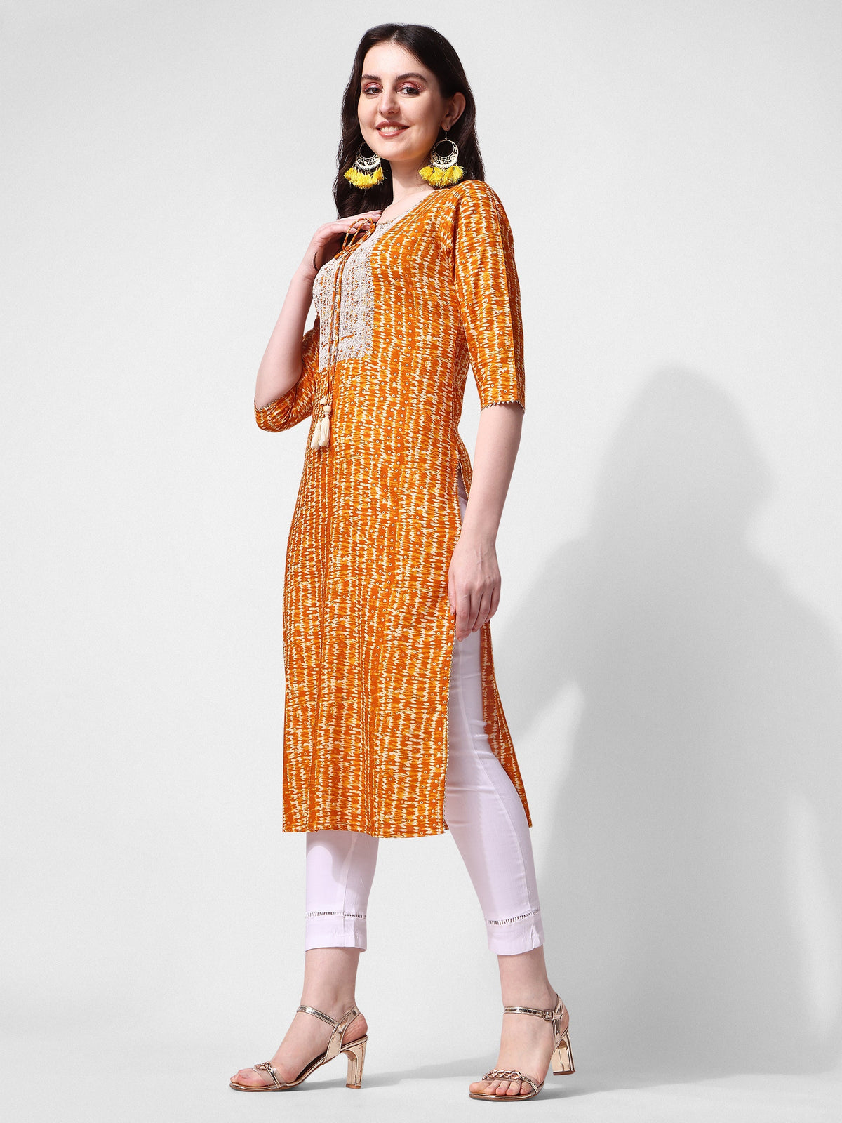 Shibori Printed And Embroidered Kurta, Multicolor - Hiral Fashion | Grocsy