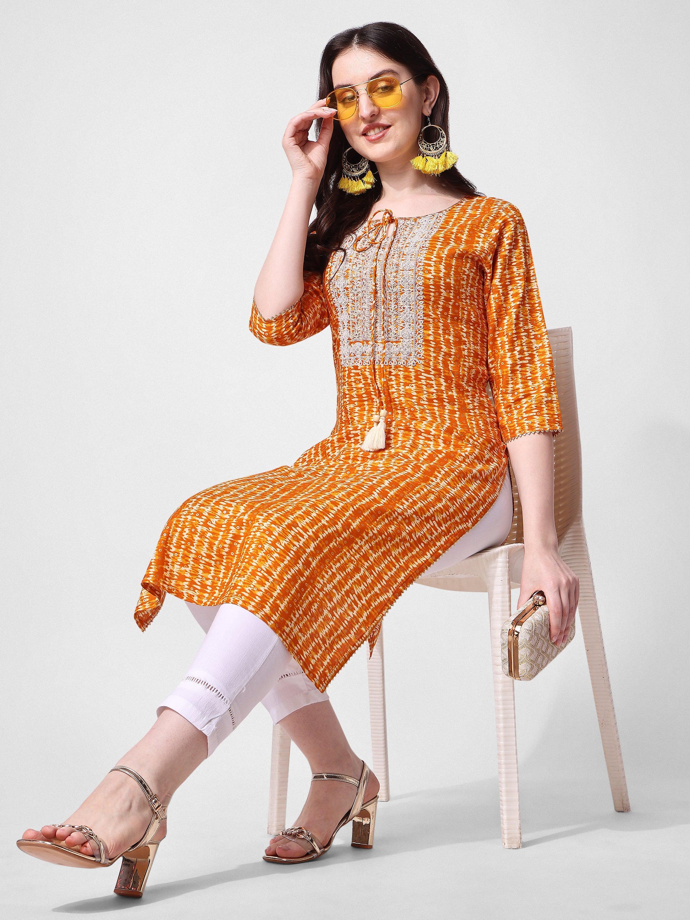 Shibori Printed And Embroidered Kurta, Multicolor - Hiral Fashion | Grocsy