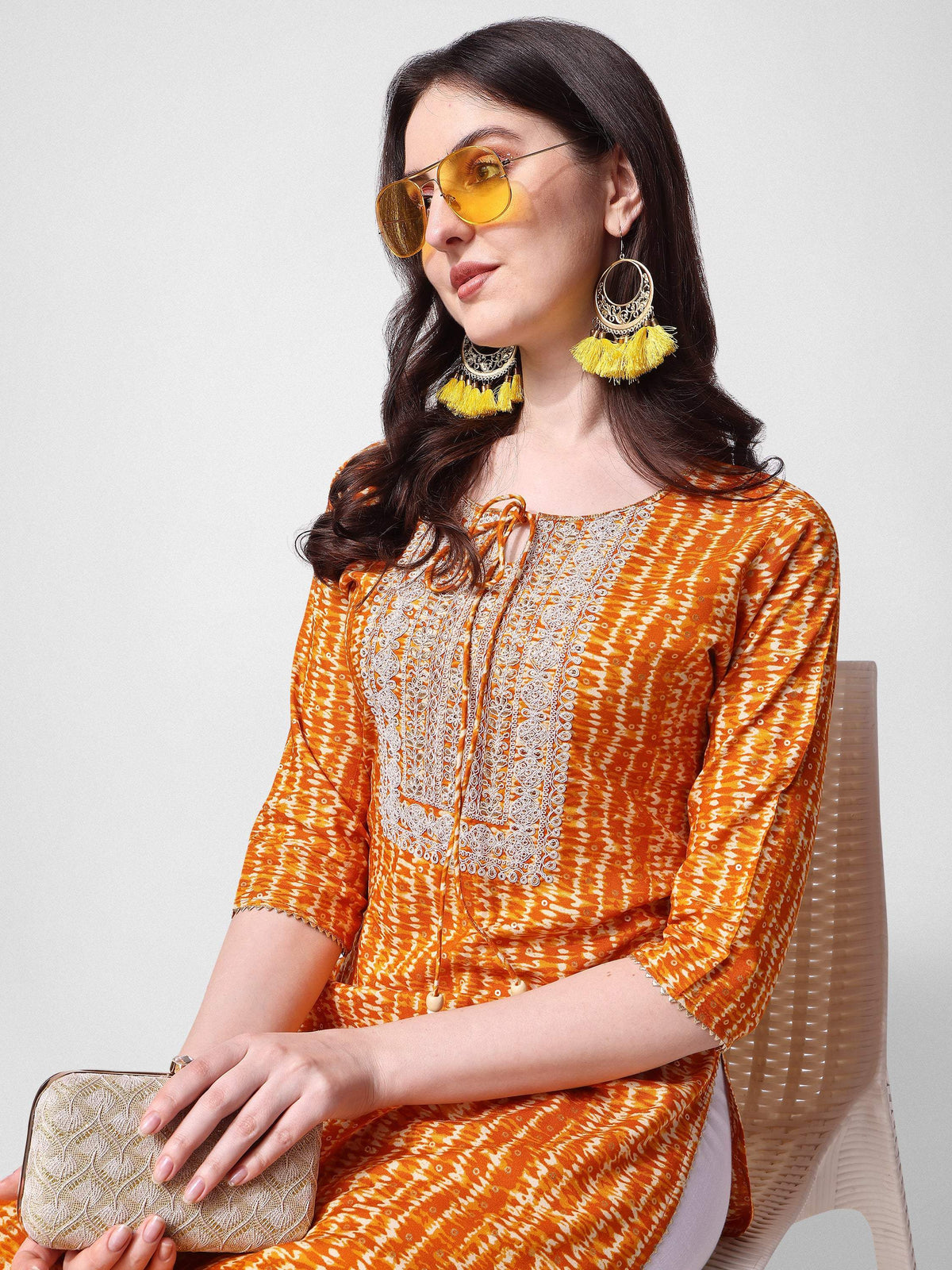 Shibori Printed And Embroidered Kurta, Multicolor - Hiral Fashion | Grocsy