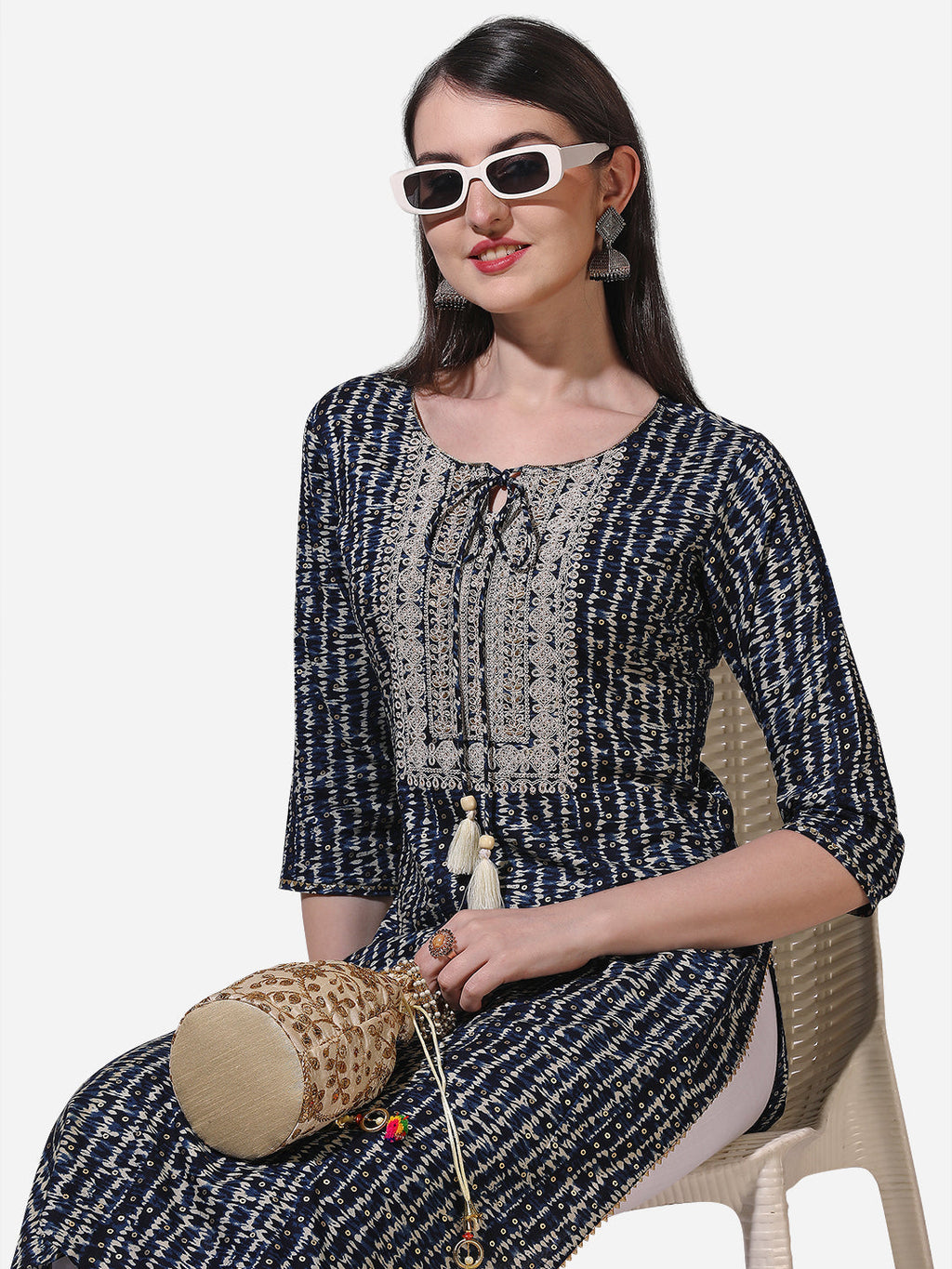 Shibori Printed And Embroidered Kurta, Multicolor - Hiral Fashion | Grocsy