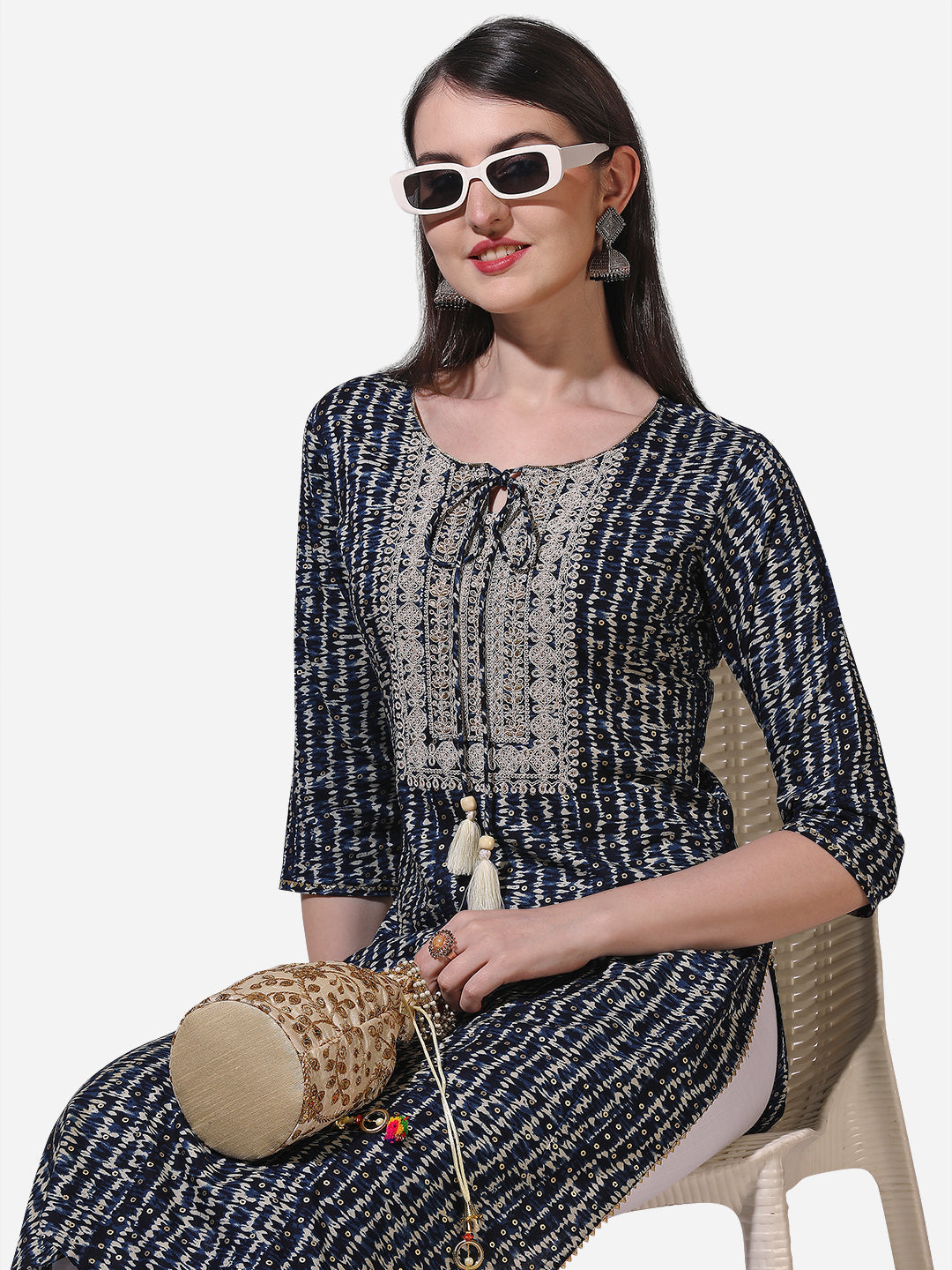Shibori Printed And Embroidered Kurta, Multicolor - Hiral Fashion | Grocsy