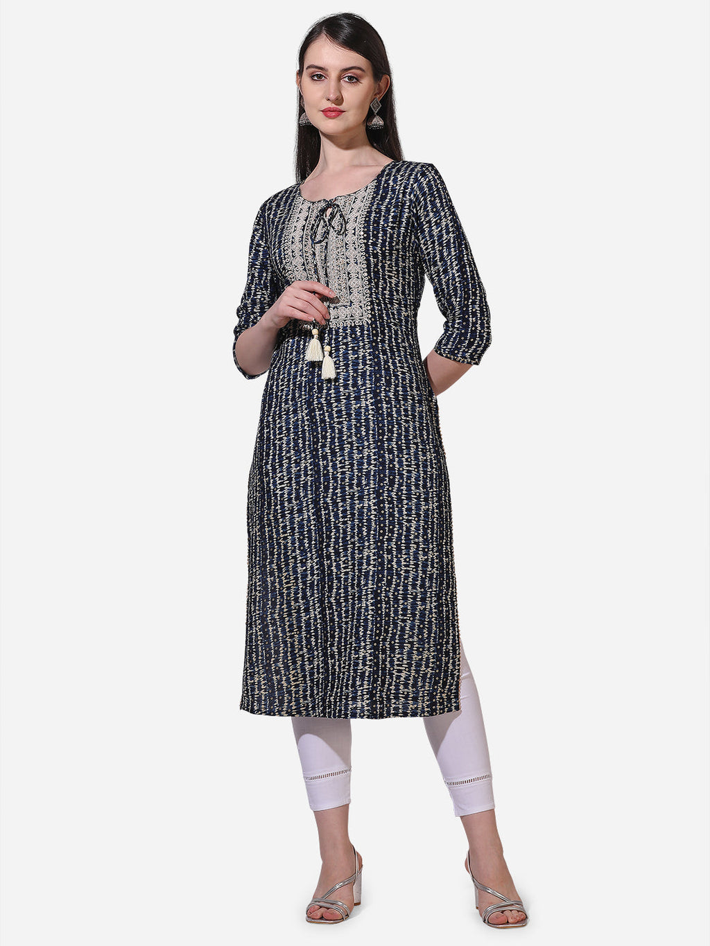 Shibori Printed And Embroidered Kurta, Multicolor - Hiral Fashion | Grocsy