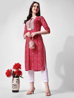 Shibori Printed And Embroidered Pink Kurta, Multicolor - Hiral Fashion | Grocsy