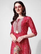 Shibori Printed And Embroidered Pink Kurta, Multicolor - Hiral Fashion | Grocsy