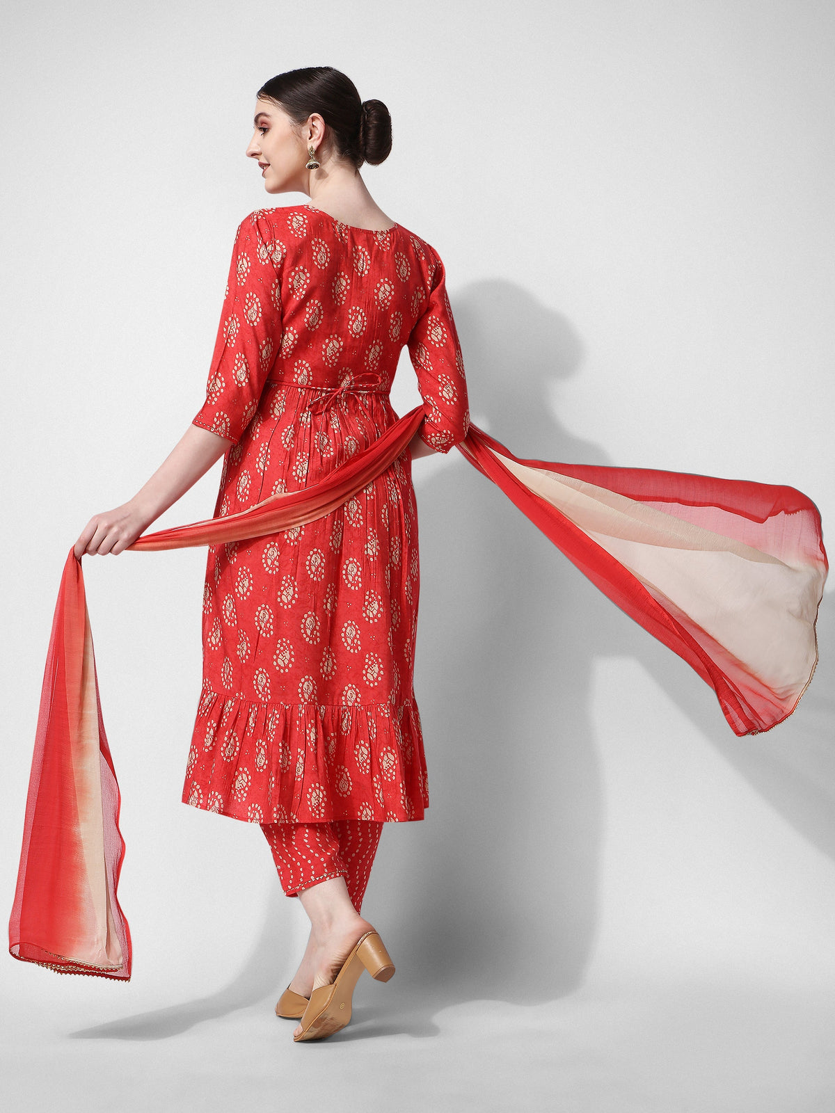 Nayra Cut Embroidered Kurta With Pant, Dupatta & Embroidered Belt Set, Multicolor - Hiral Fashion | Grocsy