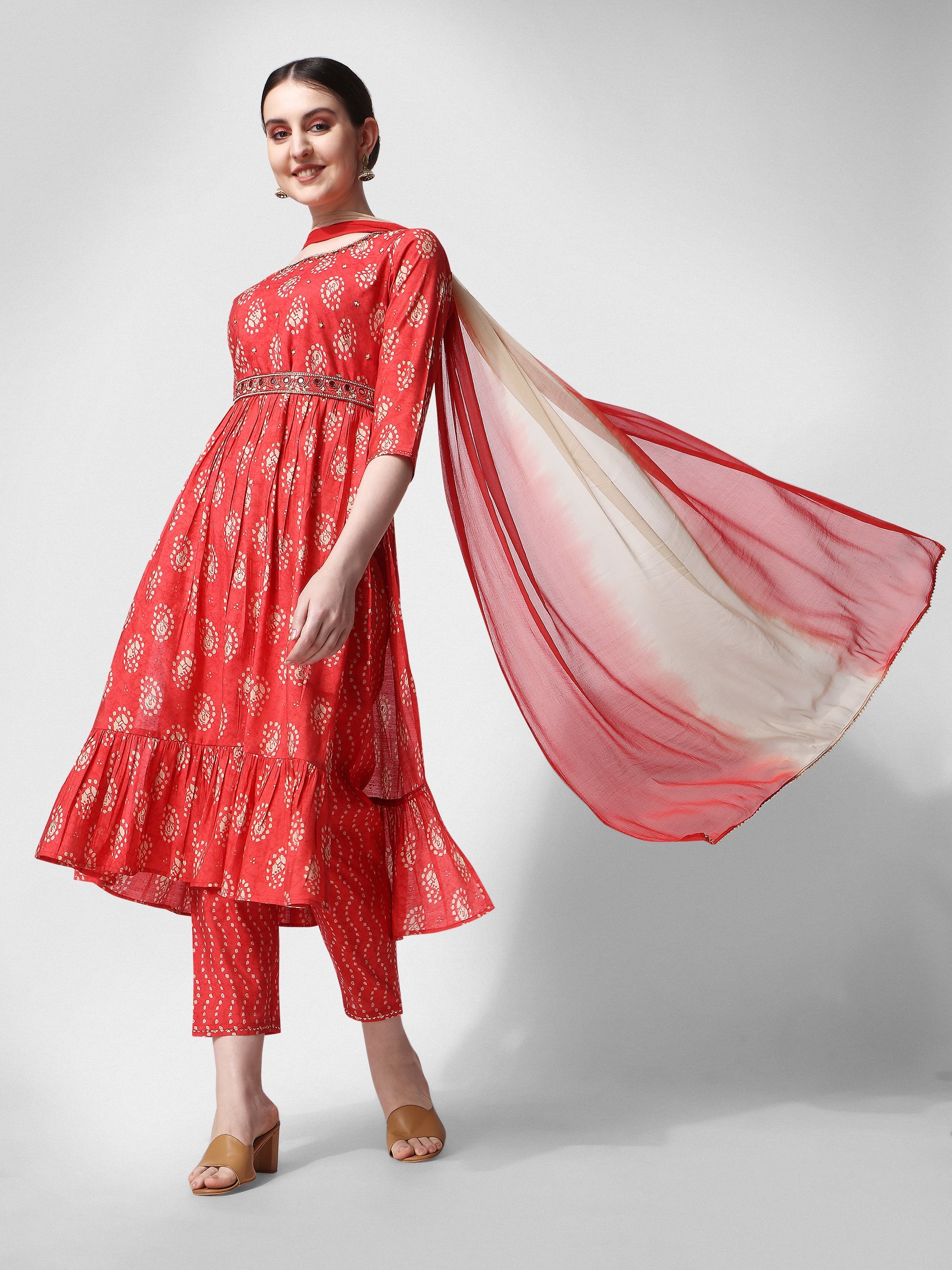 Nayra Cut Embroidered Kurta With Pant, Dupatta & Embroidered Belt Set, Multicolor - Hiral Fashion | Grocsy