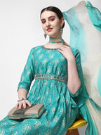 Nayra Cut Embroidered Kurta With Pant, Dupatta & Embroidered Belt Set, Multicolor - Hiral Fashion | Grocsy