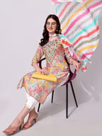 Multicolor Embroidered Kurta Pant & Printed Dupatta Set, Multicolor - Hiral Fashion | Grocsy