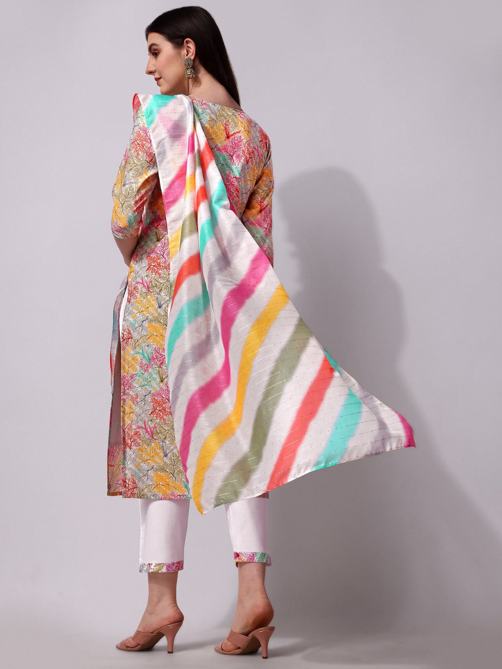 Multicolor Embroidered Kurta Pant & Printed Dupatta Set, Multicolor - Hiral Fashion | Grocsy