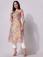 Multicolor Embroidered Kurta Pant & Printed Dupatta Set, Multicolor - Hiral Fashion | Grocsy