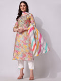 Multicolor Embroidered Kurta Pant & Printed Dupatta Set, Multicolor - Hiral Fashion | Grocsy