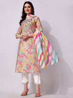 Multicolor Embroidered Kurta Pant & Printed Dupatta Set, Multicolor - Hiral Fashion | Grocsy