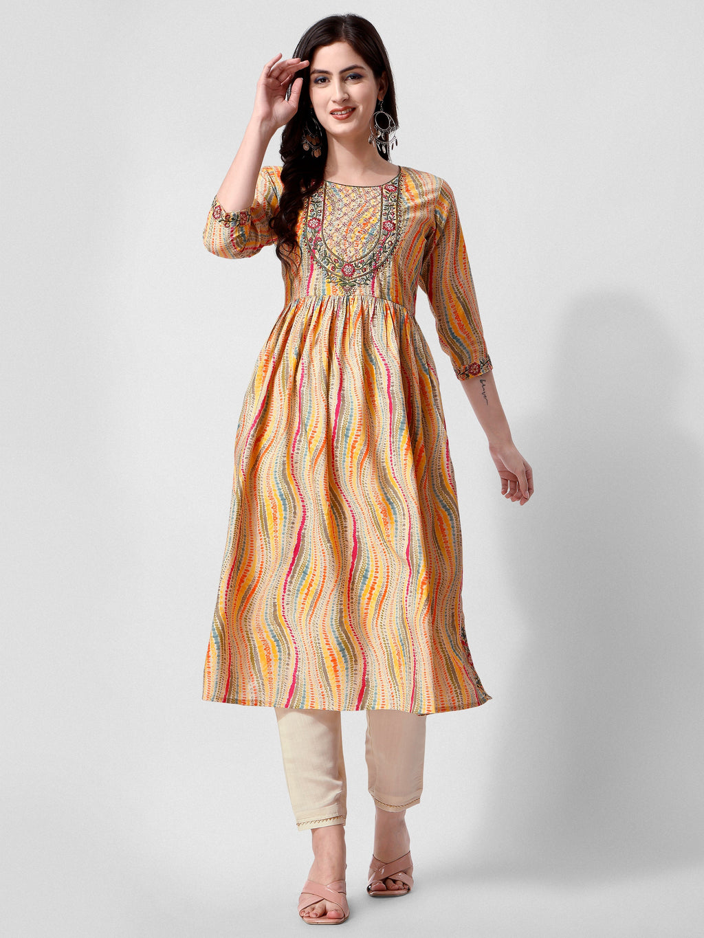 Nayra Cut Embroidered Kurta With Pant And Dupatta Set, Multicolor - Hiral Fashion | Grocsy