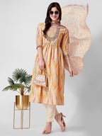 Nayra Cut Embroidered Kurta With Pant And Dupatta Set, Multicolor - Hiral Fashion | Grocsy