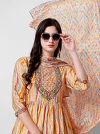 Nayra Cut Embroidered Kurta With Pant And Dupatta Set, Multicolor - Hiral Fashion | Grocsy