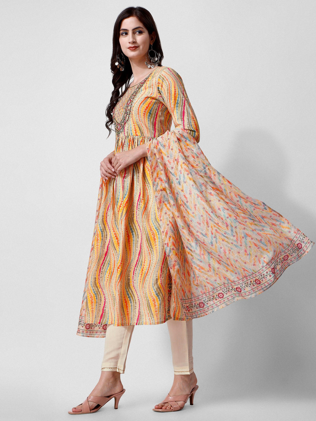 Nayra Cut Embroidered Kurta With Pant And Dupatta Set, Multicolor - Hiral Fashion | Grocsy