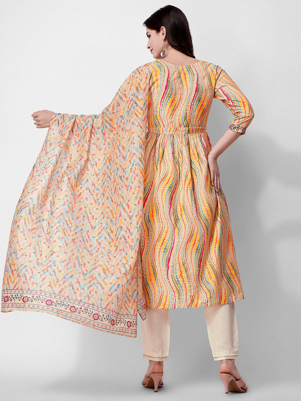 Nayra Cut Embroidered Kurta With Pant And Dupatta Set, Multicolor - Hiral Fashion | Grocsy