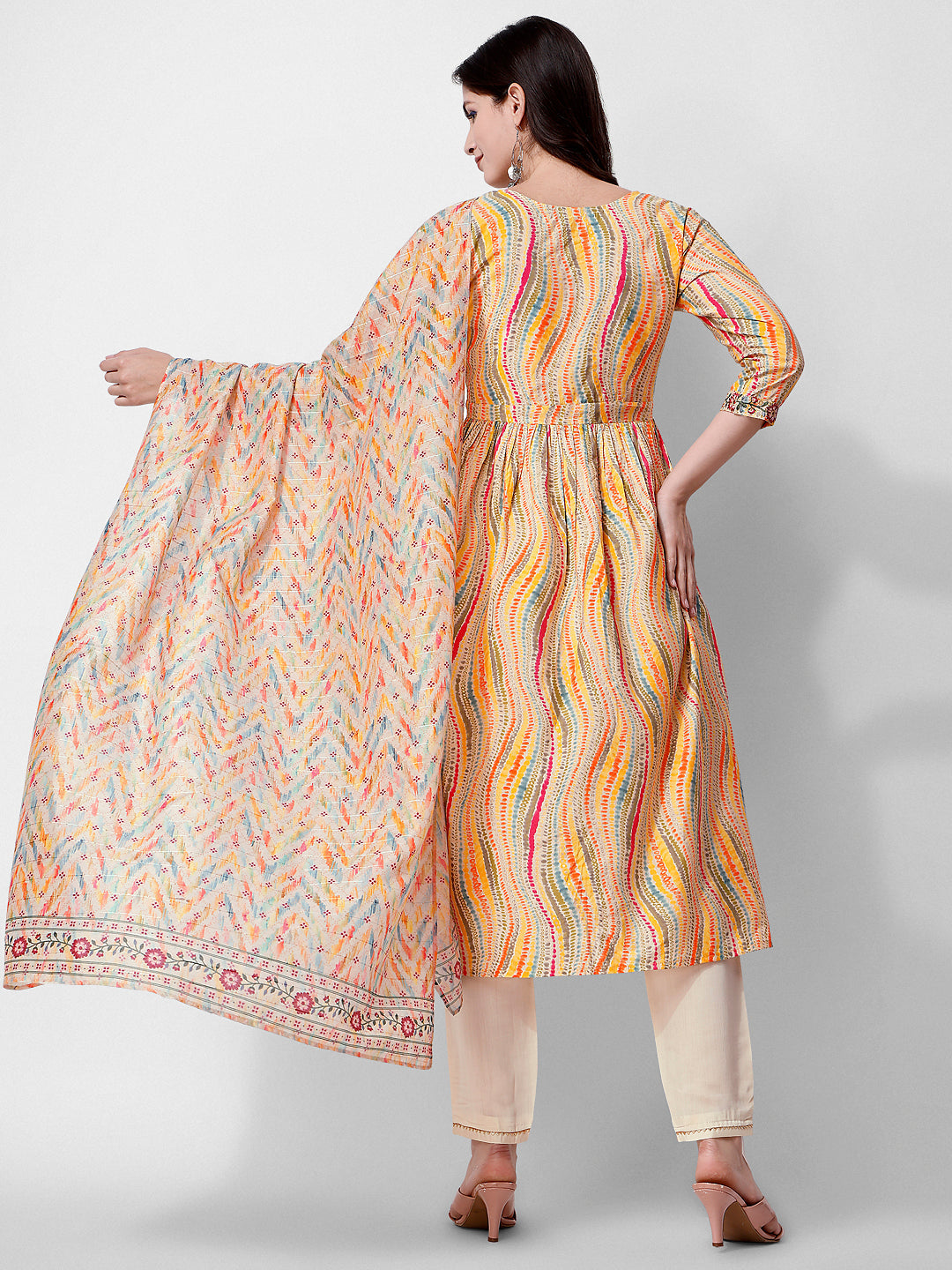 Nayra Cut Embroidered Kurta With Pant And Dupatta Set, Multicolor - Hiral Fashion | Grocsy