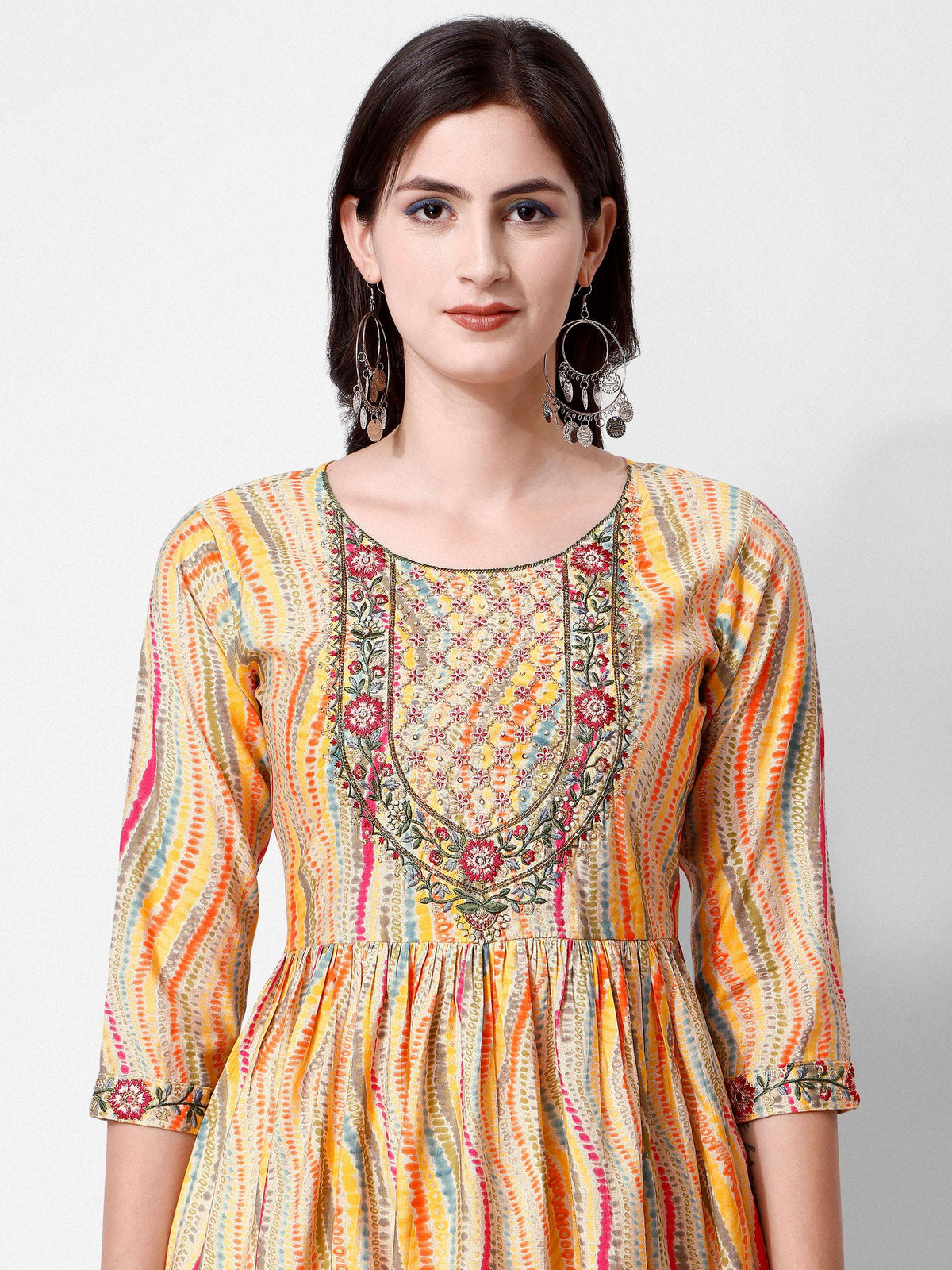 Nayra Cut Embroidered Kurta With Pant And Dupatta Set, Multicolor - Hiral Fashion | Grocsy