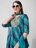 Embroidered & Printed Kurta With Pant And Dupatta Set, Multicolor - Hiral Fashion | Grocsy