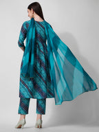 Embroidered & Printed Kurta With Pant And Dupatta Set, Multicolor - Hiral Fashion | Grocsy