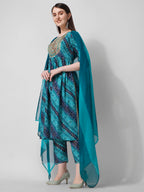 Embroidered & Printed Kurta With Pant And Dupatta Set, Multicolor - Hiral Fashion | Grocsy