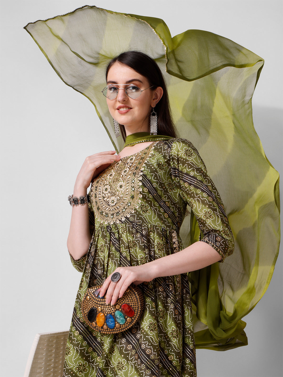 Green Printed Straight Cut Kurta With Cotton Pant Set, Multicolor - Hiral Fashion | Grocsy