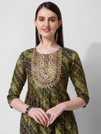 Green Printed Straight Cut Kurta With Cotton Pant Set, Multicolor - Hiral Fashion | Grocsy