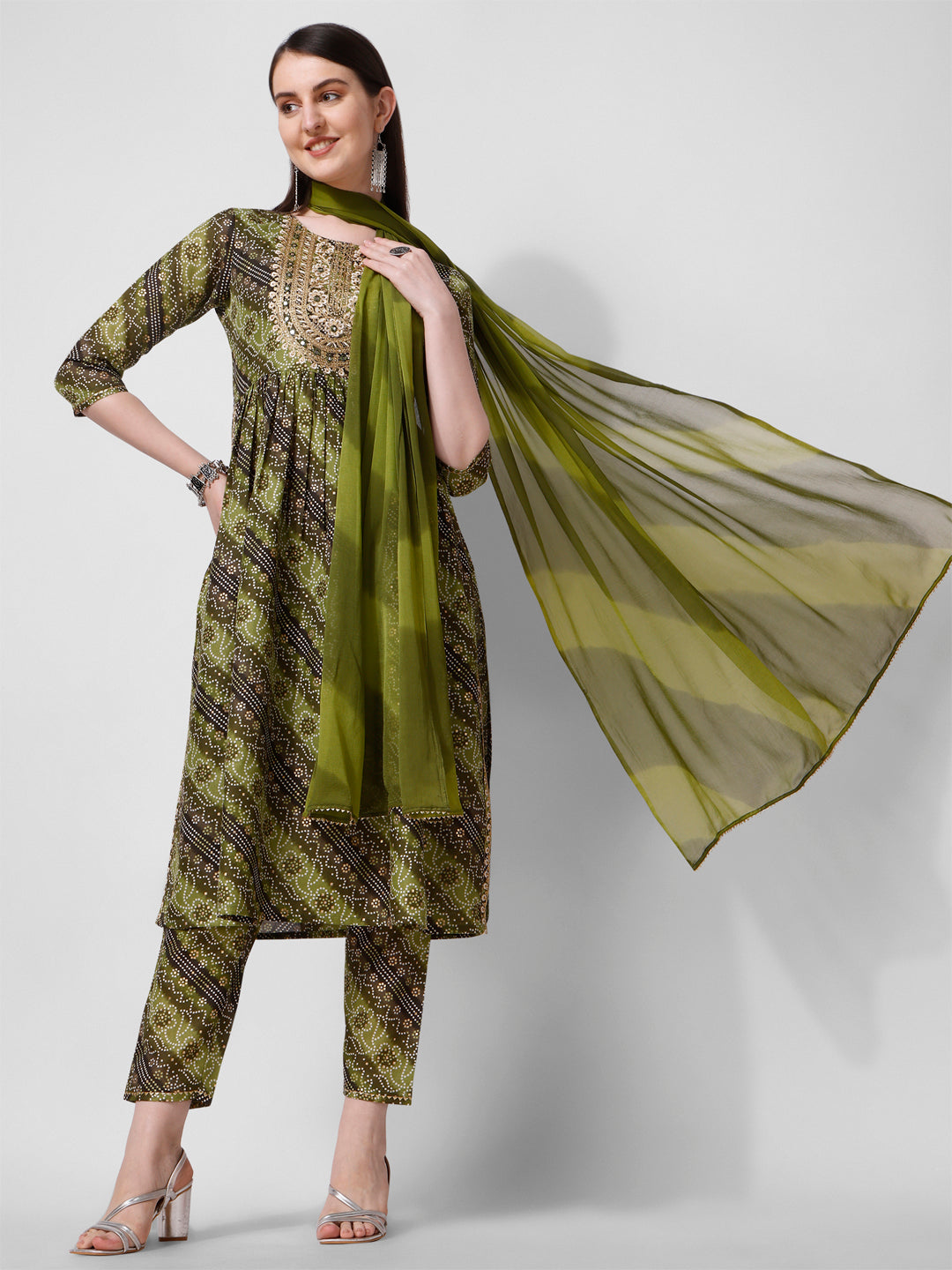 Green Printed Straight Cut Kurta With Cotton Pant Set, Multicolor - Hiral Fashion | Grocsy