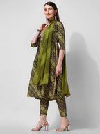 Green Printed Straight Cut Kurta With Cotton Pant Set, Multicolor - Hiral Fashion | Grocsy