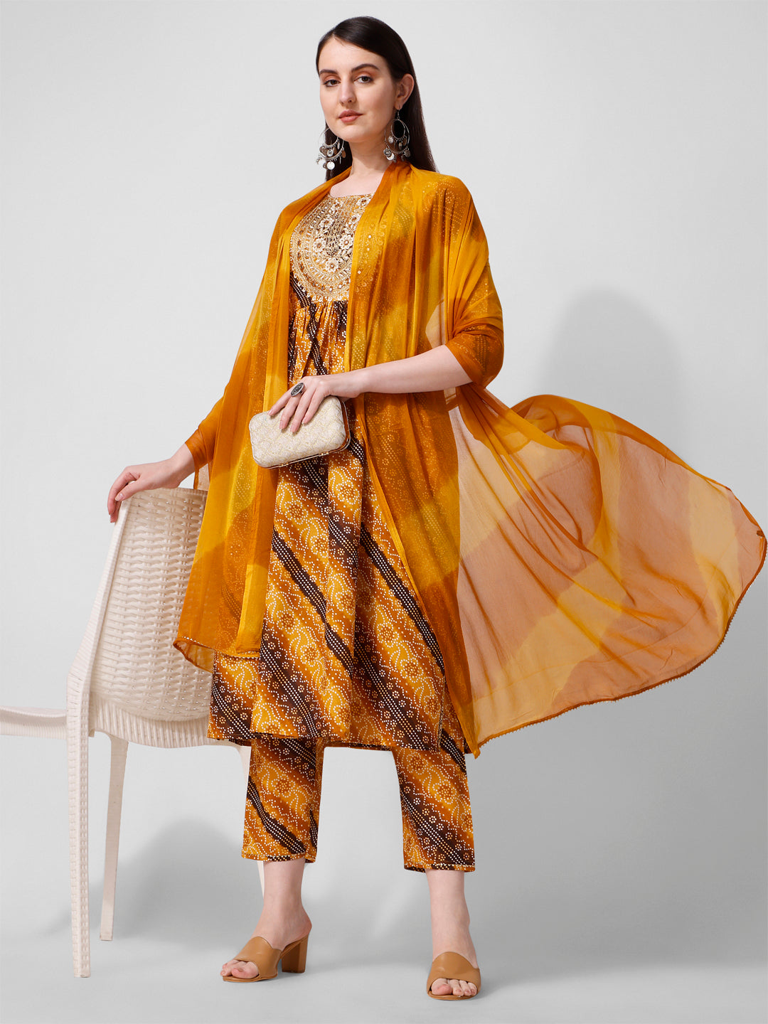 Embroidered & Printed Kurta With Pant And Dupatta Set, Multicolor - Hiral Fashion | Grocsy