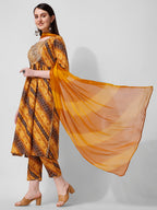 Embroidered & Printed Kurta With Pant And Dupatta Set, Multicolor - Hiral Fashion | Grocsy