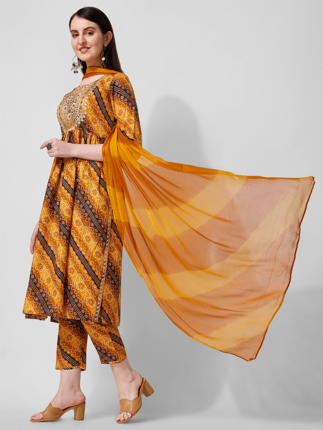 Embroidered & Printed Kurta With Pant And Dupatta Set, Multicolor - Hiral Fashion | Grocsy