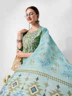 Printed And Embroidered Kurta With Pant And Dupatta Set, Multicolor - Hiral Fashion | Grocsy