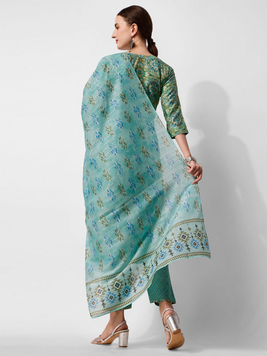 Printed And Embroidered Kurta With Pant And Dupatta Set, Multicolor - Hiral Fashion | Grocsy