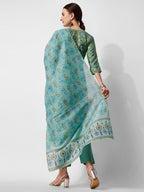 Printed And Embroidered Kurta With Pant And Dupatta Set, Multicolor - Hiral Fashion | Grocsy