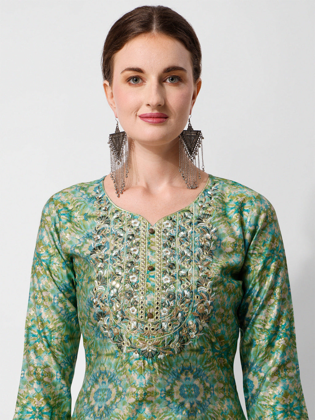 Printed And Embroidered Kurta With Pant And Dupatta Set, Multicolor - Hiral Fashion | Grocsy