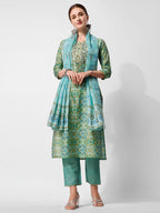 Printed And Embroidered Kurta With Pant And Dupatta Set, Multicolor - Hiral Fashion | Grocsy