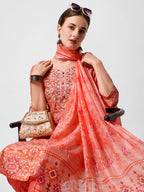 Printed And Embroidered Kurta With Pant And Dupatta Set, Multicolor - Hiral Fashion | Grocsy
