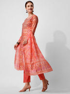 Printed And Embroidered Kurta With Pant And Dupatta Set, Multicolor - Hiral Fashion | Grocsy